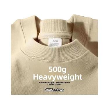 Imagem de Camiseta De Algodão Puro Pesada 500G Com Ombros Caídos E Manga Curta P