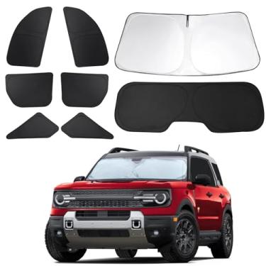 Imagem de 8 peças de persianas de janela de carro para Ford Bronco Sport 2021 2022 2023 2024 2025, capas de janela de carro completas para privacidade, para-sol para para-brisa dianteiro traseiro janelas