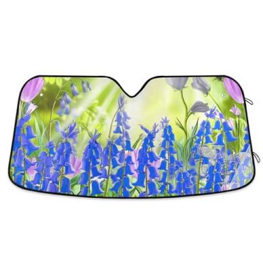 Imagem de Custom Beautiful Bluebells Ladybugs Sun Car Windshield Sun Shade Funny Retrátil Dobrável Caminhão Automotivo Para-brisas Proteção M, 139.7 cm x 70.1 cm