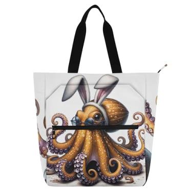 Imagem de Bolsa de trabalho feminina de polvo engraçada com animais, bolsa de lona para faculdade, escola, carteiro, bolsas, livros, presentes