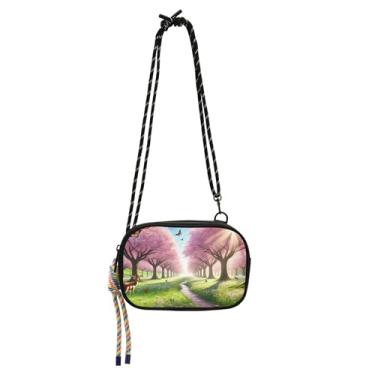 Imagem de TSENQUE Bolsa feminina pequena tiracolo bolsa carteira para celular leve primavera floral flor cerejeira viagem pequena bolsa de ombro