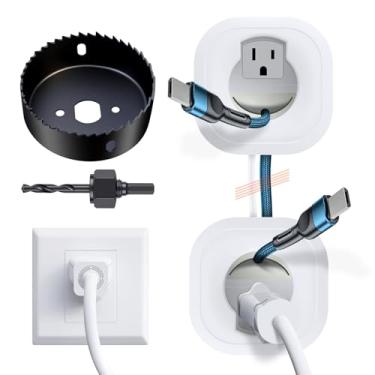 Imagem de Kit de gerenciamento de cabos na parede, ocultador de cabo de TV para TV montado na parede, cabos de TV ocultos para montagem na parede, kit de tomada de TV inclui gerenciamento de cabos de energia e