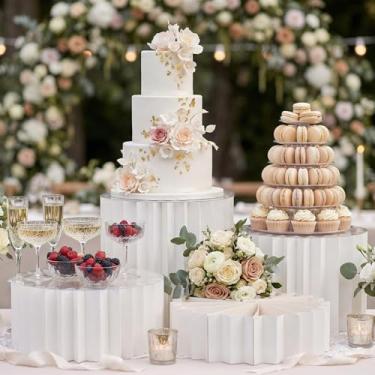 Imagem de Colingmill Pacote com 12 peças de elevação de buffet, suportes dobráveis de acrílico e papelão para mesa de sobremesa, mesa redonda, suporte de pedestal de bolo para casamento, aniversário, decoração