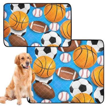 Imagem de Bolas esportivas de futebol azul com desenho animado para gatos, almofadas de xixi, lavável, antiderrapante, impermeável, tapete de treinamento de filhotes, absorvente, médio + grande, conjunto de 2