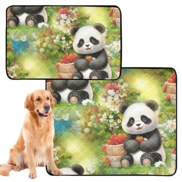 Imagem de TSENQUE Almofadas laváveis para xixi para cães, pandas fofas, verde, para animais de estimação, reutilizáveis, à prova d'água, tapete de cercadinho para filhotes, absorvente, pequeno x pacote com 3
