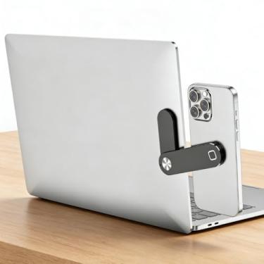 Imagem de Suporte multifuncional para borda de laptop, suporte de telefone preto ajustável para configuração de tela dupla