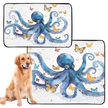 Imagem de TSENQUE Almofadas laváveis de polvo azul fofas para animais de estimação, tapete de xixi, reutilizável, absorvente para cães, tapete de cercadinho para cães, pequeno x pacote com 3