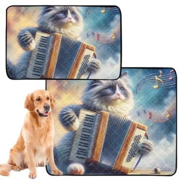 Imagem de TSENQUE Almofadas laváveis para animais de estimação, tapetes reutilizáveis para animais de estimação, acordeão, músico, absorvente, impermeável, cercadinho para cães, médio + grande, conjunto de 2