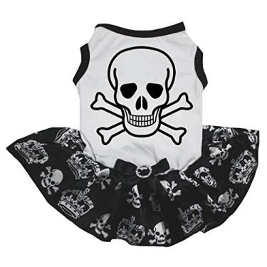 Imagem de Petitebella Vestido de cachorro tutu com estampa de caveira preta e coroas com tutu (GG)