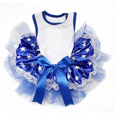 Imagem de Petitebella Camisa lisa azul patriótica estrelas tutu cachorro vestido (branco/azul estrelas de renda, 2GG)