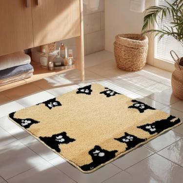 Imagem de Softania Lindo tapete preto para gatos – Tapete de banho quadrado antiderrapante de microfibra super macio e decorativo para banheiro, sala de estar, quarto
