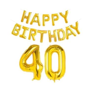 Imagem de Balões De Folha Dourados De Feliz Aniversário 15 Peças Decoração De Fe