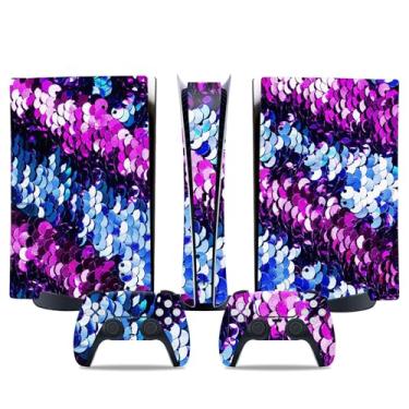 Imagem de Película de decalque para disco Ps5, capa adesiva de vinil de corpo inteiro para console e controle PlayStation 5 (edição de disco PS5, Blue Lightning) (glitter roxo preto, edição digital PS5)