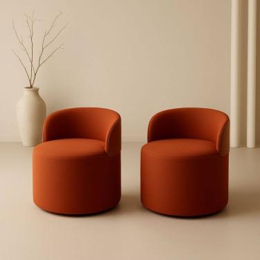 Imagem de Kit 2 Puff Curvo Com Encosto Redondo Orgânico Sala Confortável Resistente Composé Suede Corino