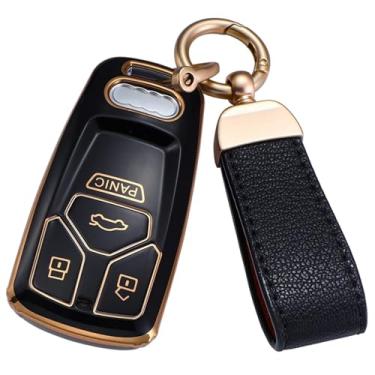 Imagem de Compatível com Audi TT Q4/Q5/SQ5/A4/A5/S4/S5/RS5 Durável TPU Chave Fob Capa Protetora Remota Chave Case Acessório com porta-chaves(Black A set)