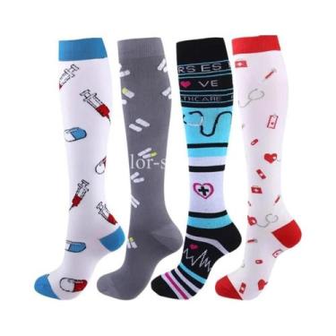 Imagem de Meias De Compressão Unissex 4 Pares Para Esportes, Corrida, Caminhada,