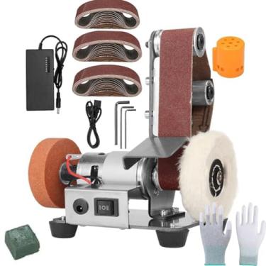 Imagem de Lixadeira De Cinta Mini, Lixadeira EléTrica 3 Em 1,7 Velocidades AjustáVeis, Com Lixas E Luvas Revestidas De Fibra De Carbono Para Trabalhos Em Madeira, Joias E Facas