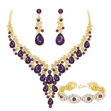 Imagem de Paxuan Conjuntos de joias de strass de cristal austríaco para noivas de casamento, brincos, brincos, conjuntos de pulseiras para festa de casamento, Metal, Cristal