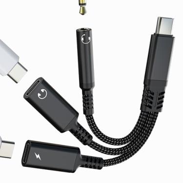Imagem de Adaptador auxiliar para USB C (3 em 1) fone de ouvido para iPhone 17 16 15 Pro Max Audio 3,5 mm Jack Splitter cabo tipo C para carregador Apple Dongle Cord carregamento duplo para iPad DAC adaptador