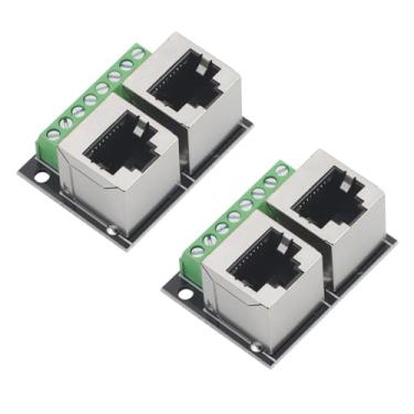 Imagem de Teansic 2 peças RJ45 Ethernet Dual Female Terminal Breakout, 3,5 mm Pitch 8 pinos RJ45 conector de parafuso terminal adaptador de rede (soquete vertical)