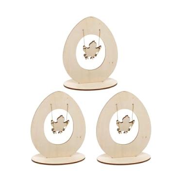 Imagem de rockible Conjunto de 3 Placas Decorativas de Mesa em Formato de Ovo, Fatias de Madeira de Ovos de Páscoa Inacabados para a Primavera