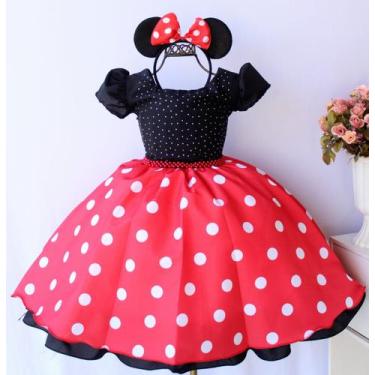 Imagem de Vestido Infantil Festa Luxo Minnie Vermelho e Orelha - Pingo De Gente 