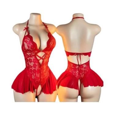 Imagem de Body De Lingerie Sexy Roxo Com Decote Halter, Sem Costura, Com Amarraç