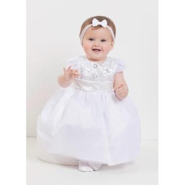 Imagem de Vestido Tule Batizado Luxo Bebê Menina Branco Lessa B9031 - Lessakids,