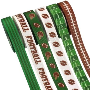 Imagem de YERELO 5 jardas x 6 rolos fita de futebol americano verde e marrom fitas de gorgorão 1,5 cm x 30 m, artesanato, grinalda, embrulho de presente, decoração de casamento e laços de cabelo feitos à mão