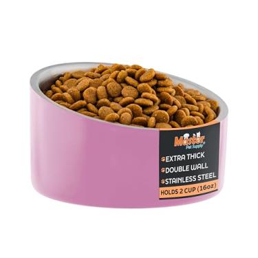 Imagem de Master Pet Supply Tigela inclinada de aço inoxidável para ração para cães e gatos - 473 ml resistente - rosa hiper-rosa, isolamento de parede dupla, tigela elevada antiderrapante para buldogues