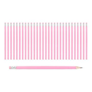 Imagem de pson 30 lápis de grafite HB com borrachas, lápis redondos não afiados com aderência triangular para escola, escritório, desenho, esboço e escrita (rosa)