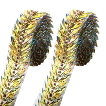 Imagem de Fita de strass brilhante de 2 metros, fita dourada com glitter BetterJonny AB, corrente decorativa, tiras de diamante para artesanato, decoração de festa faça você mesmo