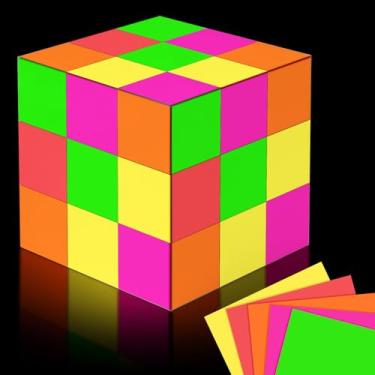Imagem de Whaline 30 folhas de papel neon para cartolina 20 x 20 cm, 5 cores que brilham no escuro, quadrado, para aniversário, casamento, pista de dança, jogos, decoração de festa, artesanato faça você mesmo