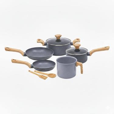 Imagem de Jogo de Panelas de Indução 7 Peças Fundo Triplo e Revestimento Ceramico Mimo Style - Grafite