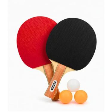 Imagem de Kit Tênis de Mesa com 2 Raquetes Madeira Borracha + 3 Bolinhas