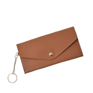 Imagem de Carteira feminina de couro genuíno com dobra dupla/tripla - Suporte minimalista para cartão de crédito com bloqueio de RFID e bolso para moedas, Marrom, Casual