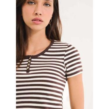 Imagem de Blusa Feminina Listrada Em Malha Binada Com Botões-Feminino