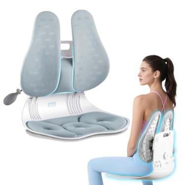 Imagem de ZZWS Suporte ergonômico dobrável para as costas com almofada lombar inflável ajustável, corretor de postura para cadeiras de mesa, confortável almofada lombar e assento para alívio da dor nas costas