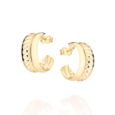 Imagem de Brinco meia argola vazado banhado a ouro 18k - 527185