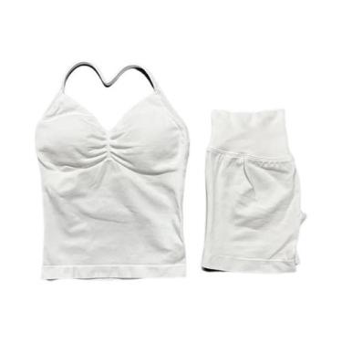 Imagem de Conjunto De Yoga Feminino De 2 Peças Sem Costura Com Almofadas Removív