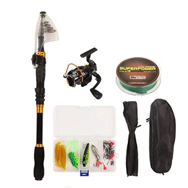 Imagem de Kit de vara de pesca Telescópica Vara de pesca Combo Conjunto completo de equipamentos de pesca com ganchos de isca Linha para pesca em água salgada em água doce Praia Fibra de