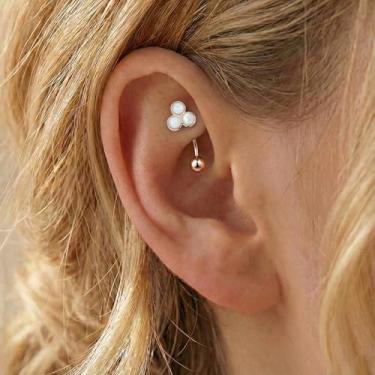 Imagem de Rook Jewelry Brincos 16G Aço Cirúrgico Curvo Barbell Sobrancelha Anéis Vertical Labret Lip Jewelry Brincos Daith para Mulheres Homens 8 mm Hipoalergênico, 16g,8mm, Metal, Sem Pedra Preciosa