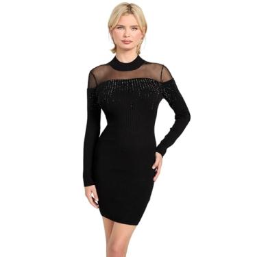 Imagem de Guess Vestido Jeena Feminino Eco Manga Comprida Embelezado, Preto Jet, PP