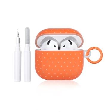 Imagem de inewateri Capa compatível com AirPods 4 com kit de limpeza, design bonito de estética de bolinhas para meninas e mulheres, capa à prova de choque para AirPods 4ª (2024) - laranja
