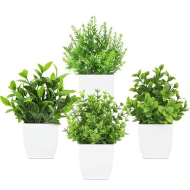 Imagem de SMART DIRECT Pacote com 4 miniplantas artificiais pequenas plantas artificiais em vaso para mesa, mesa, banheiro, prateleira, casa, cozinha, escritório, decoração