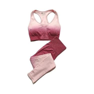 Imagem de Conjunto De Yoga Ombre Seamless Para Mulheres, Top Cropped De Manga Lo