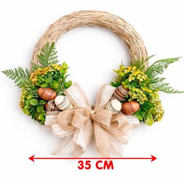 Imagem de Guirlanda Páscoa Decoração Ovos Arranjo Laço Artesanal 35cm