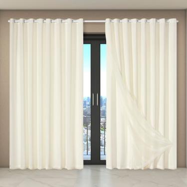 Imagem de Cortina Dual Forro Microfibra C/ Voil Liso 5,60m X 2,70m 100% Poliéster - Bege