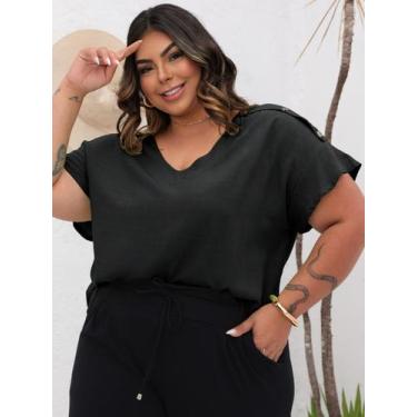 Imagem de Blusa Feminina Plus Size Tamanho Grande Detalhe de Botão no Ombro G1 G