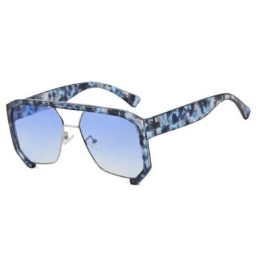 Imagem de Óculos de Sol Femininos Jelly Color Gradient com Armação Grossa e Dupla Proteção UV400 para Esportes ao Ar Livre, Corrida e Ciclismo, Cor Azul Florido